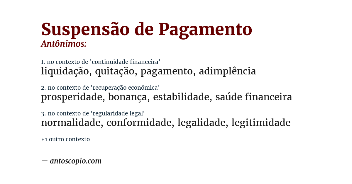 Antônimo de suspensão de pagamento