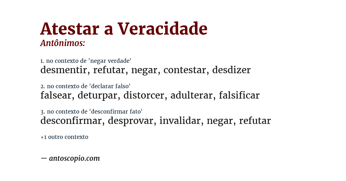 Antônimo de atestar a veracidade