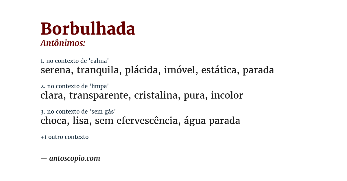 Antônimo de borbulhada
