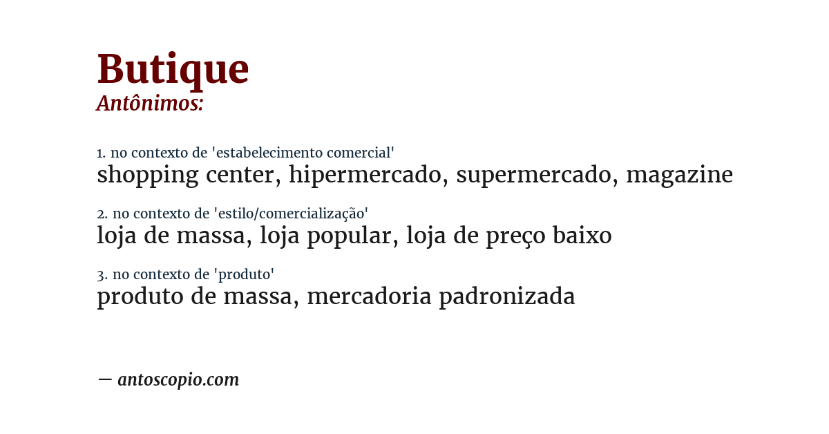Antônimo de butique