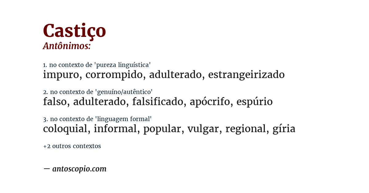 Antônimo de castiço