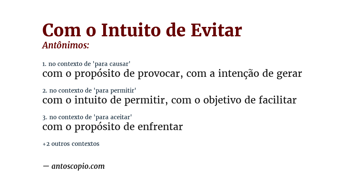 Antônimo de com o intuito de evitar