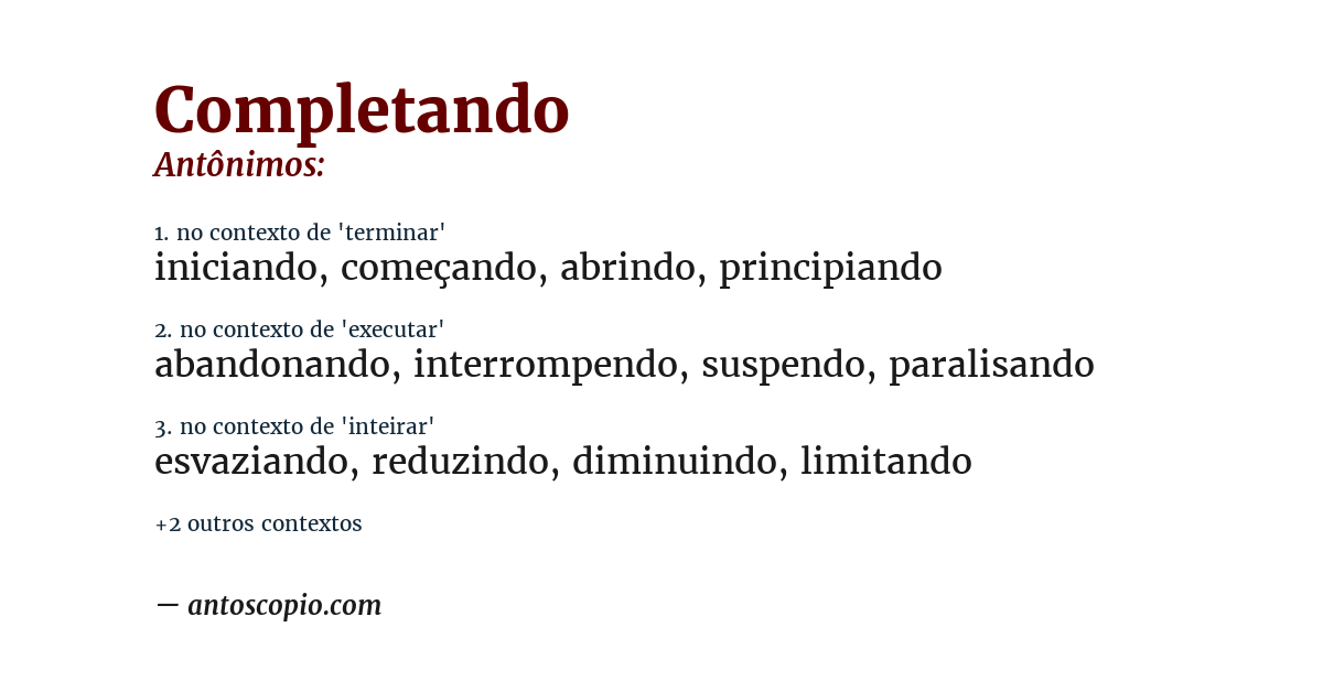 Antônimo de completando