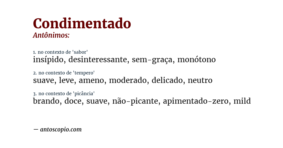 Antônimo de condimentado