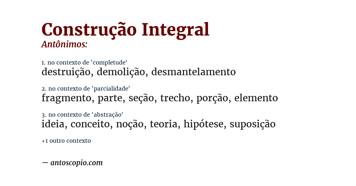 Antônimo de construção integral