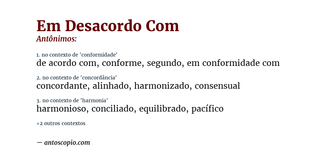 Antônimo de em desacordo com