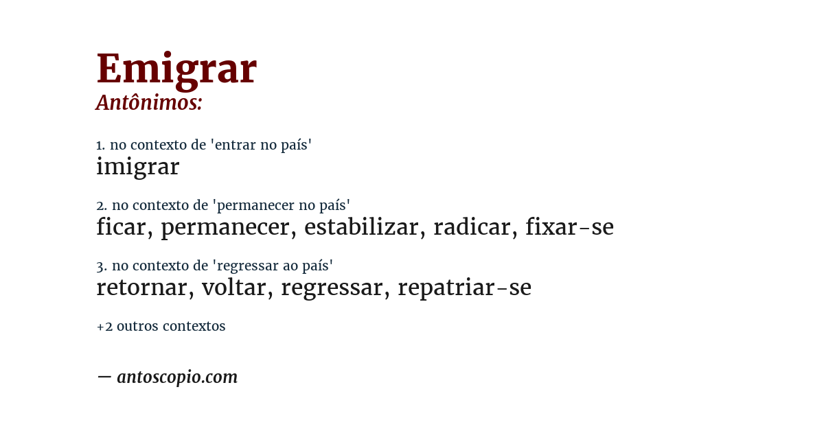Antônimo de emigrar