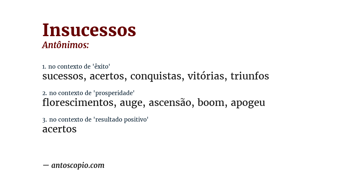 Antônimo de insucessos