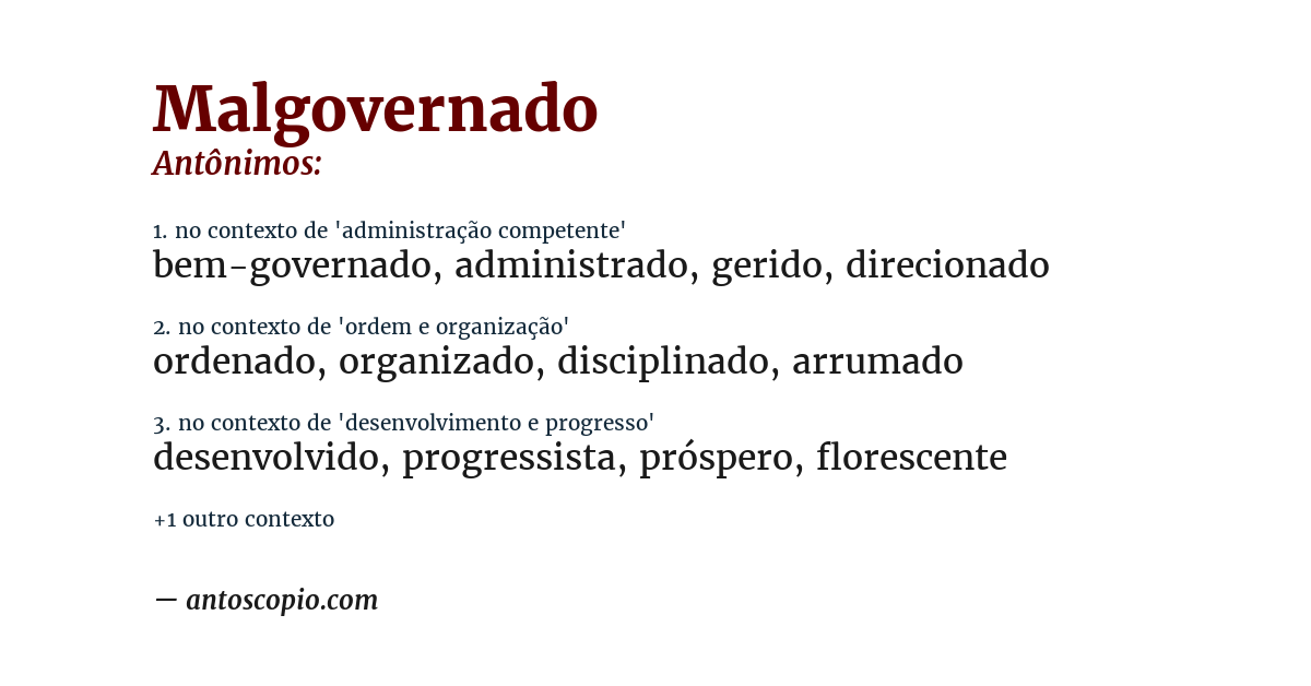 Antônimo de malgovernado