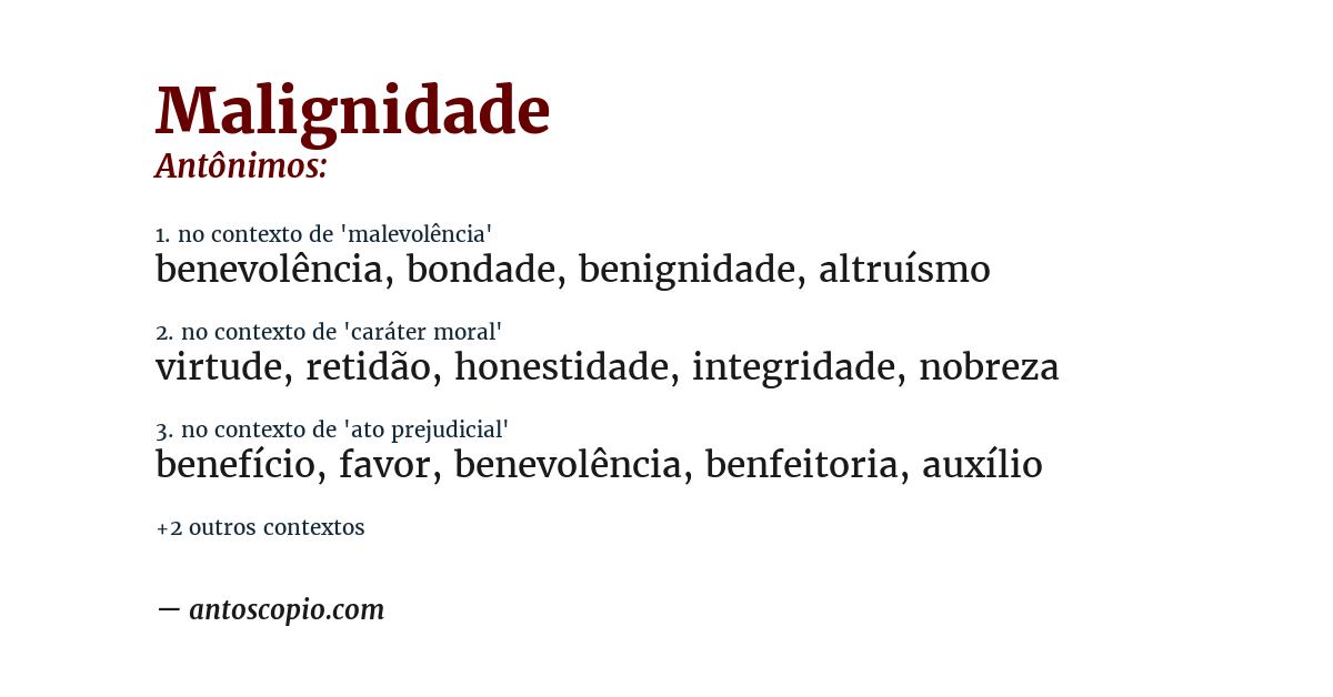 Antônimo de malignidade