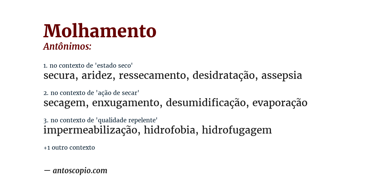 Antônimo de molhamento