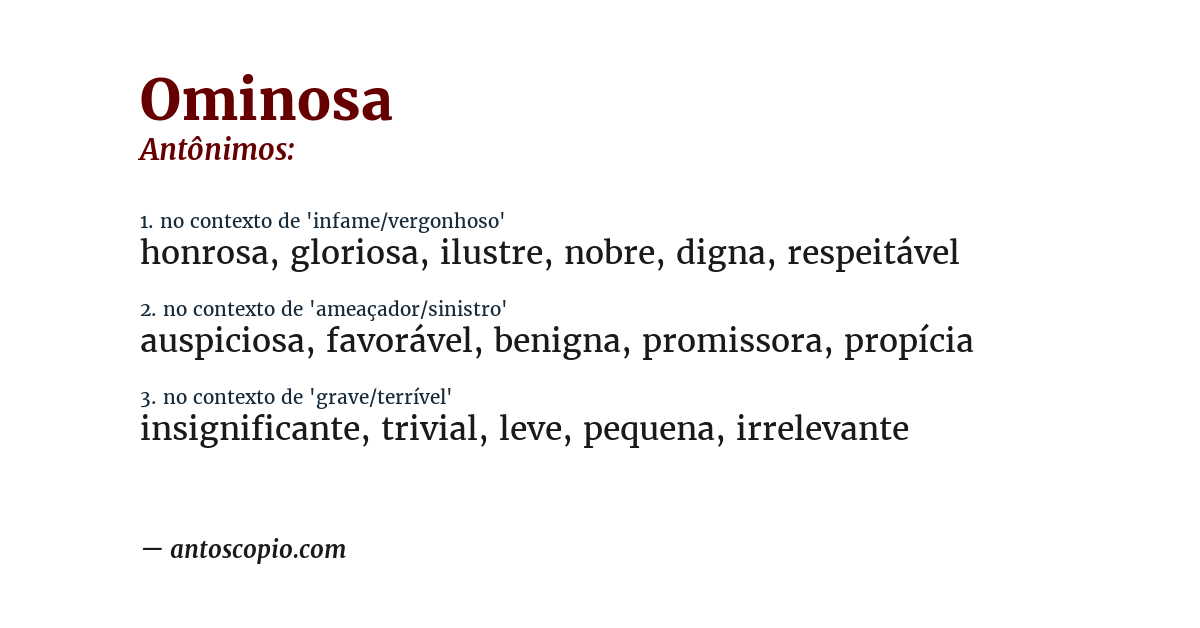 Antônimo de ominosa