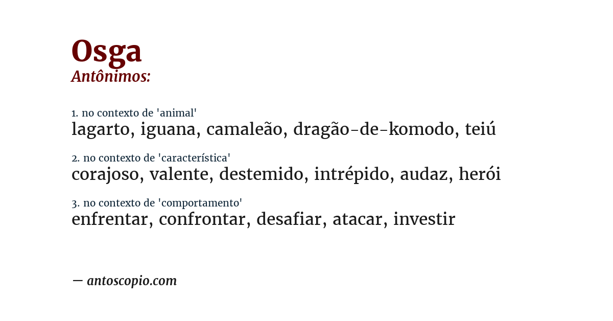 Antônimo de osga