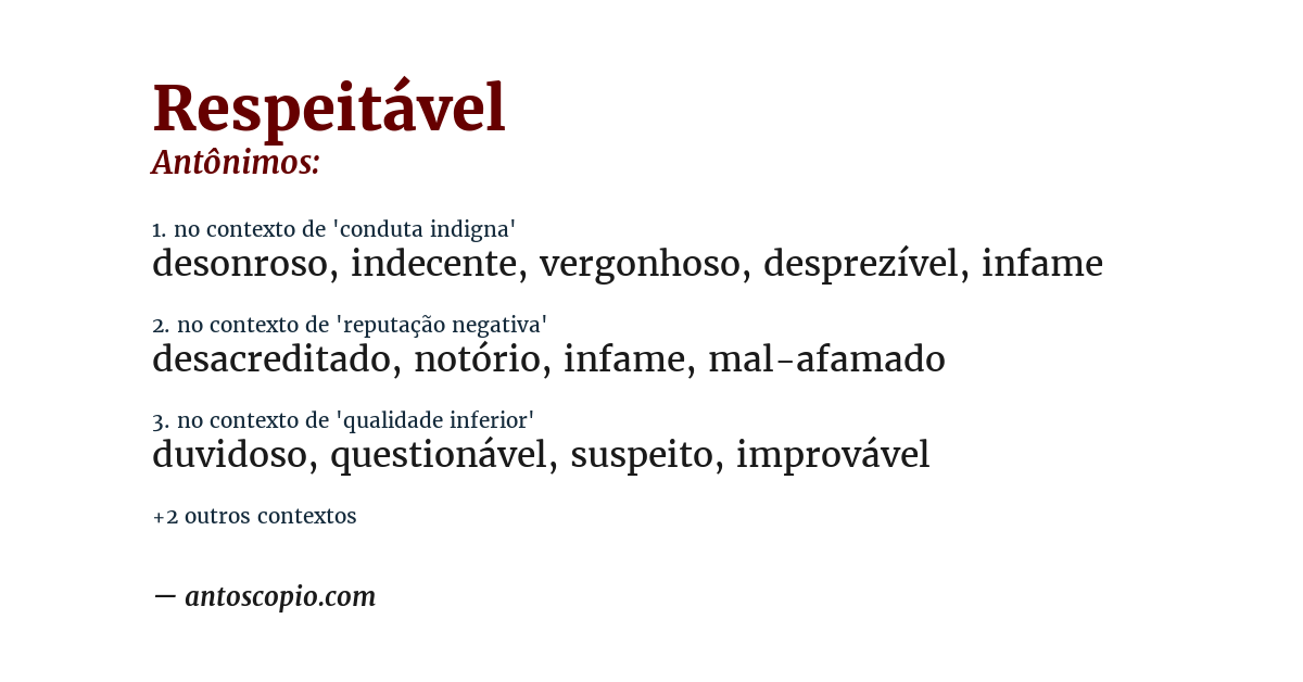 Antônimo de respeitável