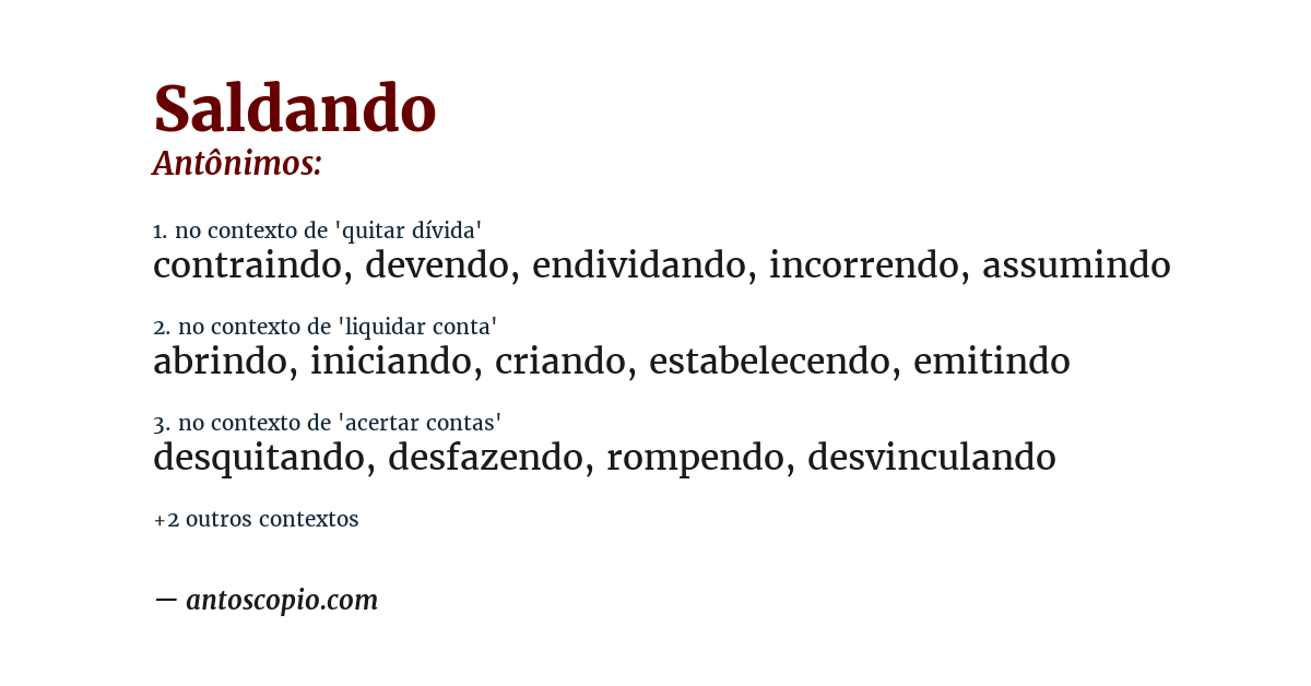 Antônimo de saldando