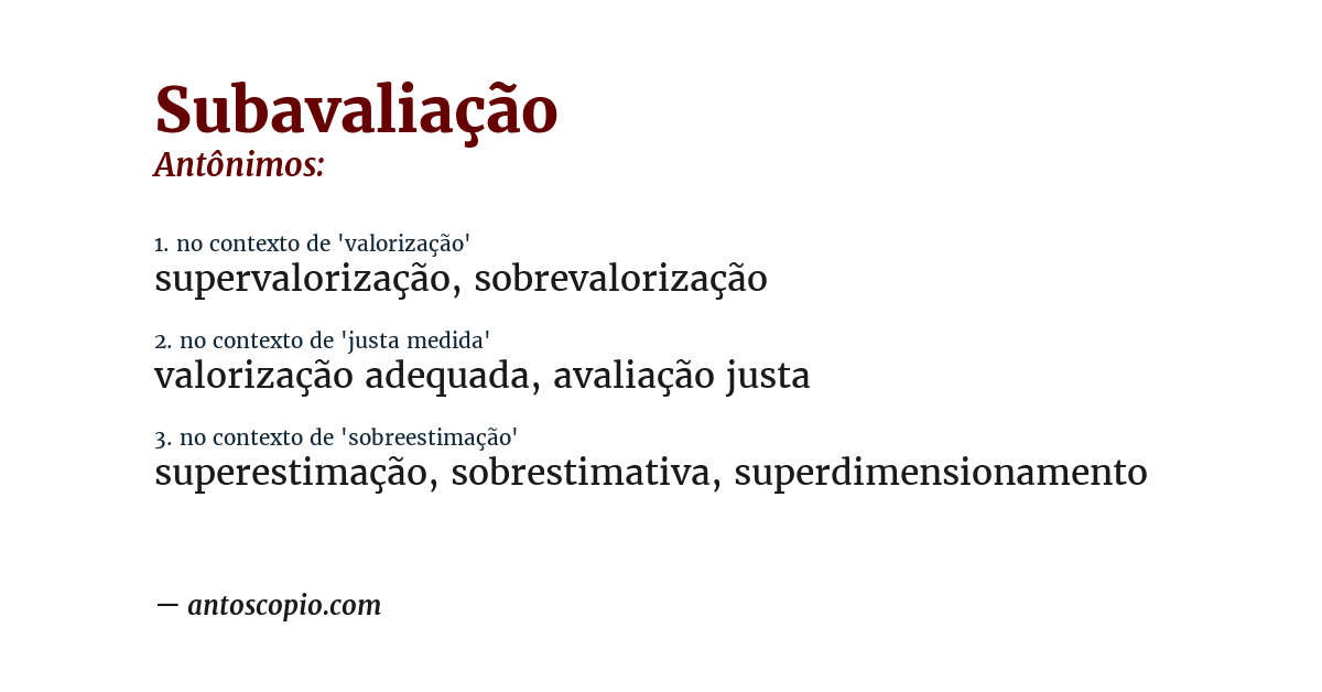 Antônimo de subavaliação