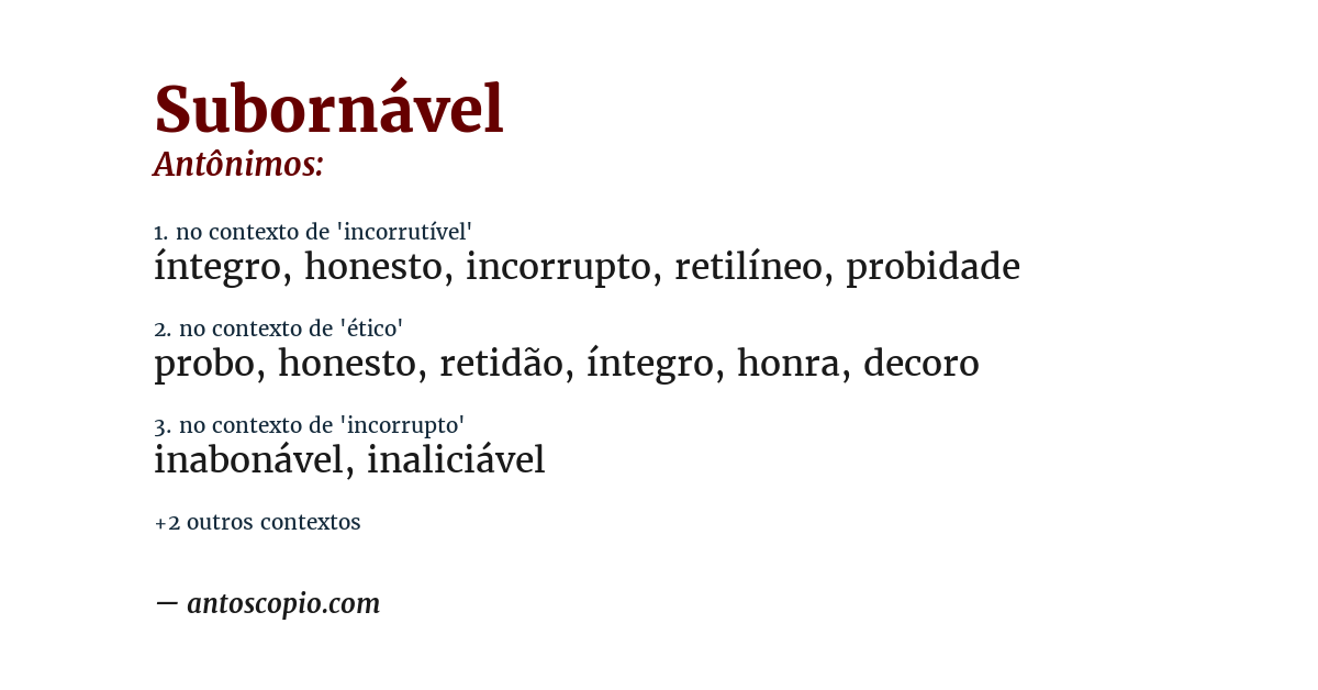 Antônimo de subornável