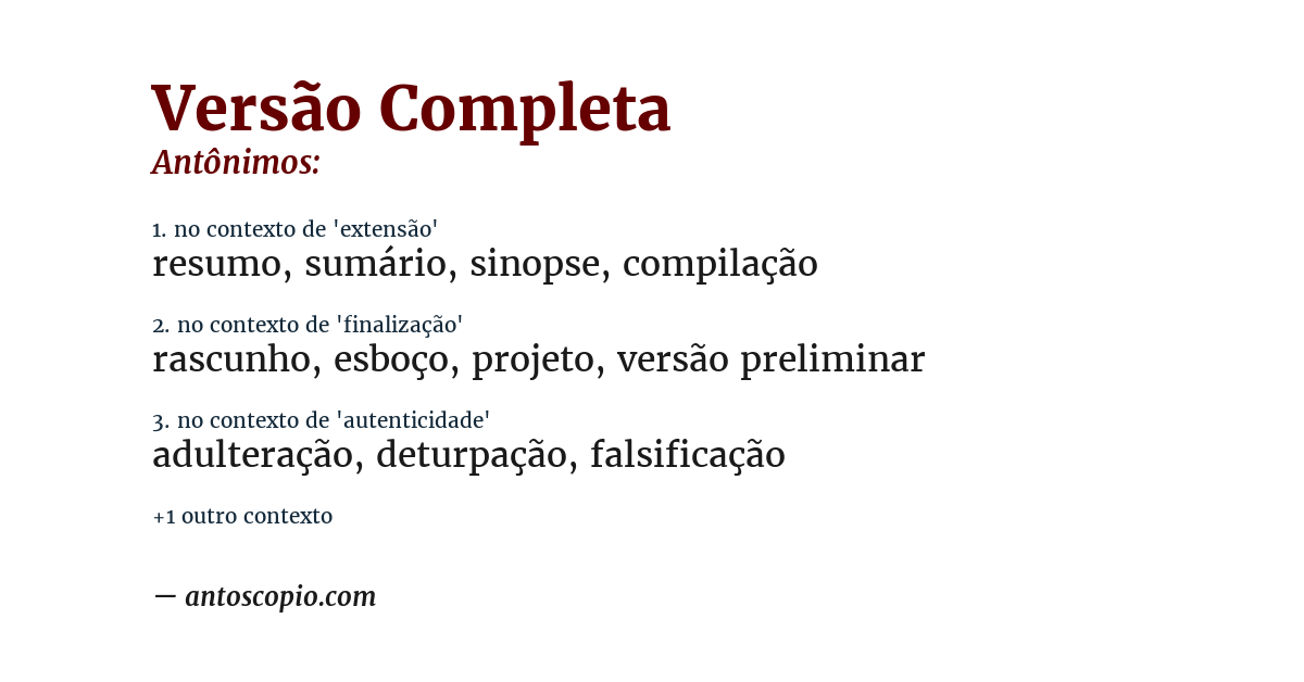 Antônimo de versão completa