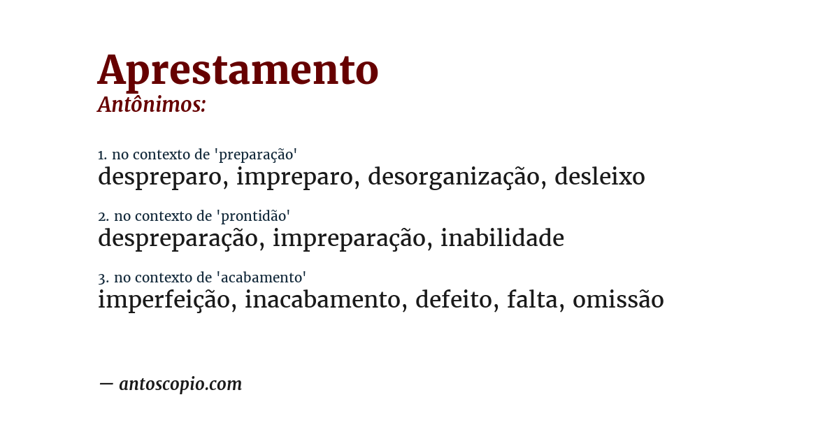 Antônimo de aprestamento