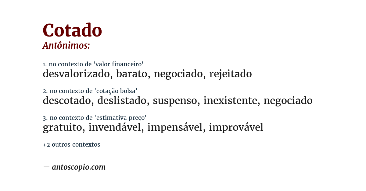 Antônimo de cotado