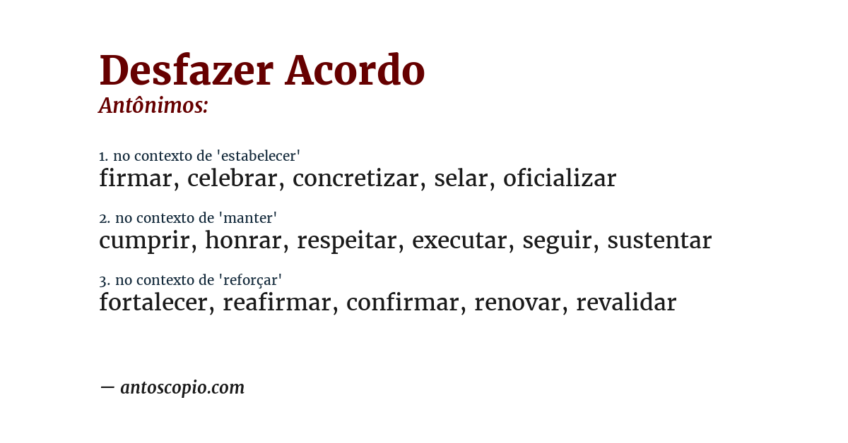 Antônimo de desfazer acordo