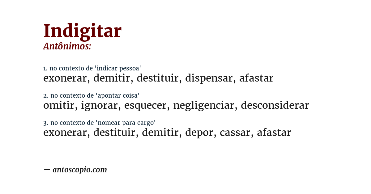 Antônimo de indigitar