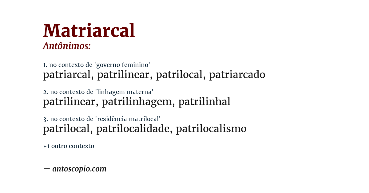 Antônimo de matriarcal