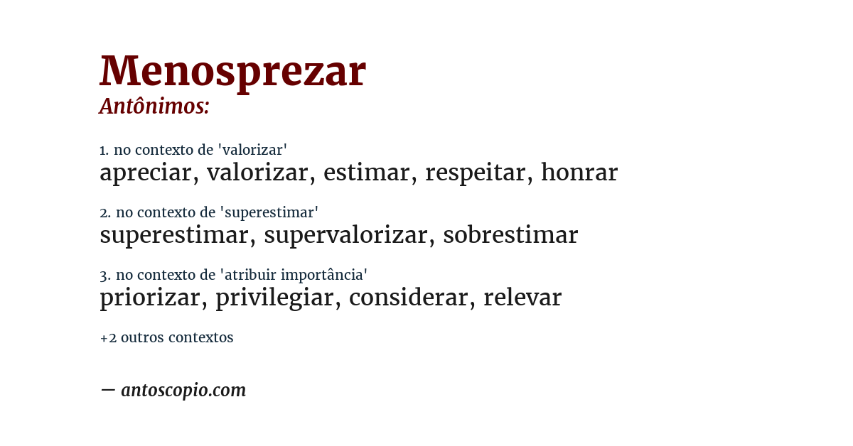 Antônimo de menosprezar