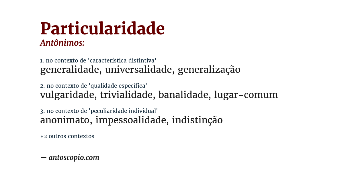 Antônimo de particularidade