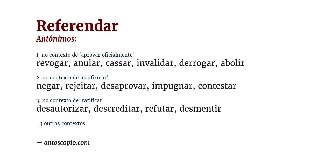 Antônimo de referendar