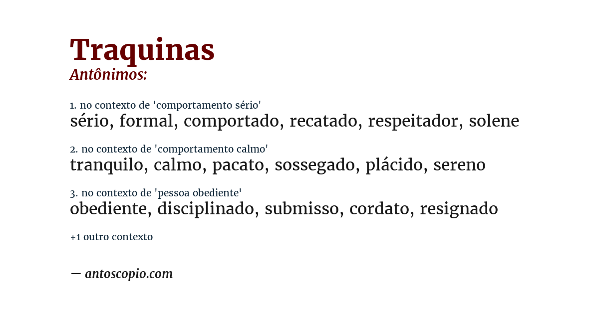 Antônimo de traquinas