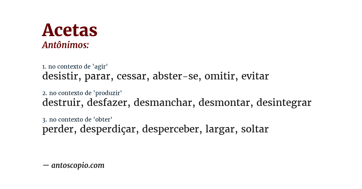 Antônimo de acetas