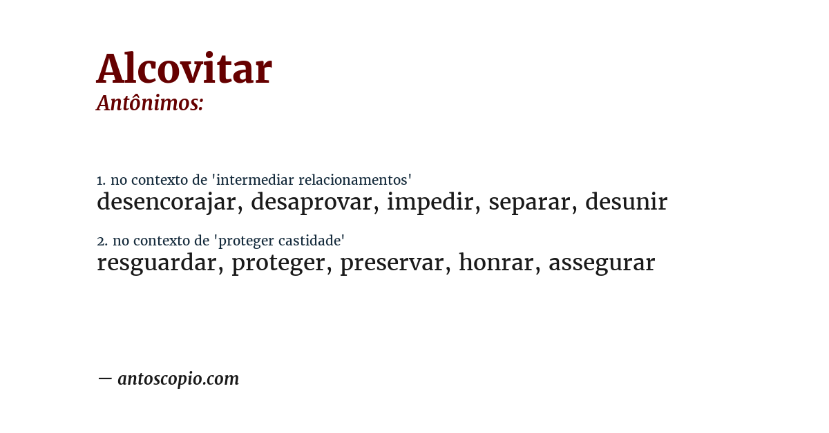 Antônimo de alcovitar