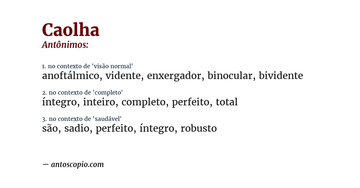 Antônimo de caolha