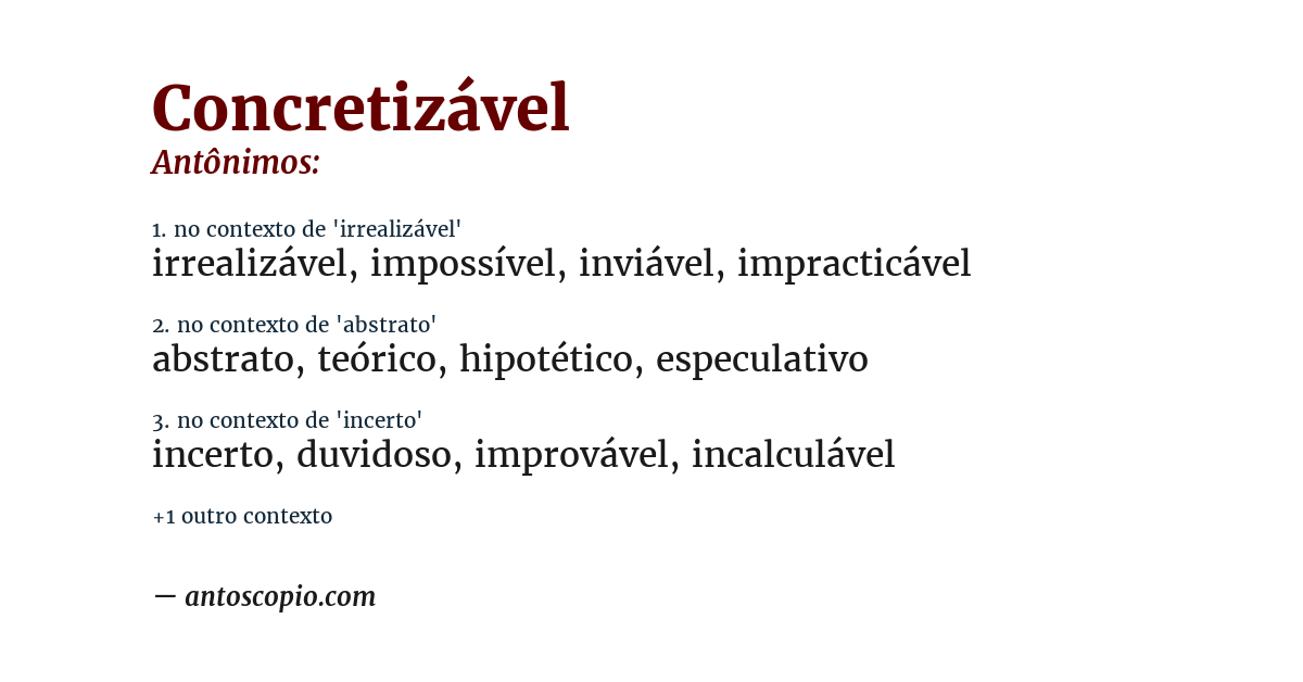 Antônimo de concretizável