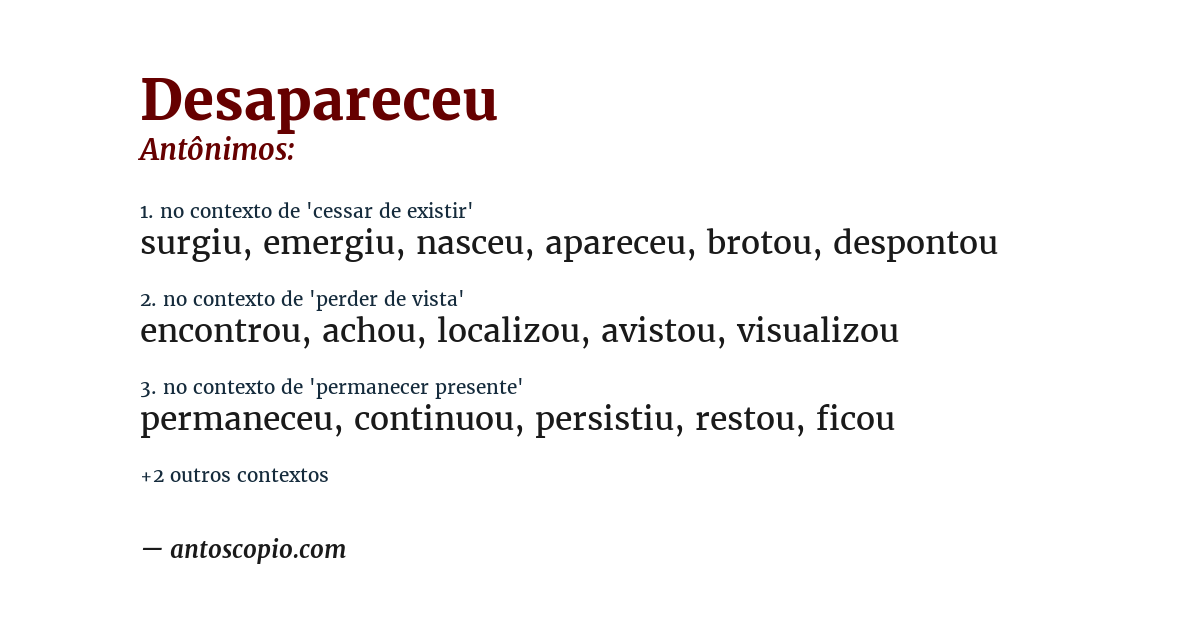 Antônimo de desapareceu