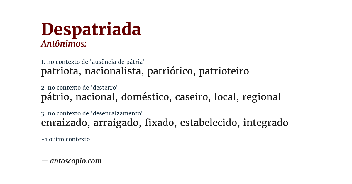 Antônimo de despatriada