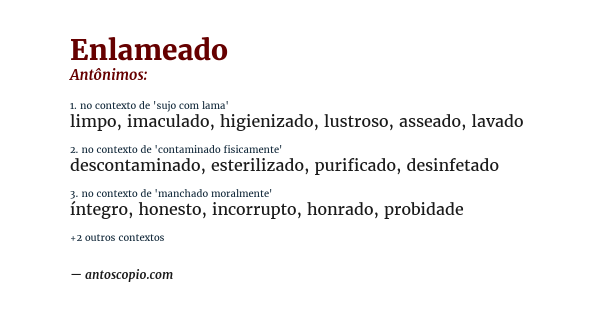 Antônimo de enlameado