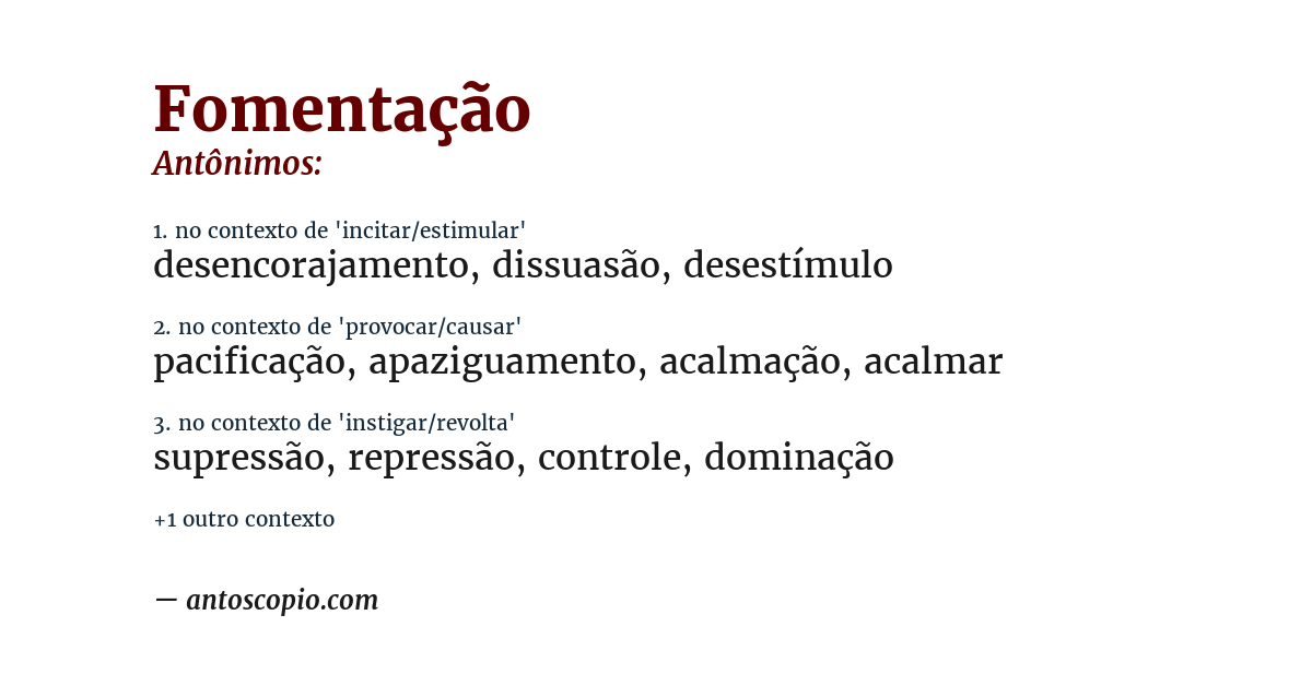 Antônimo de fomentação