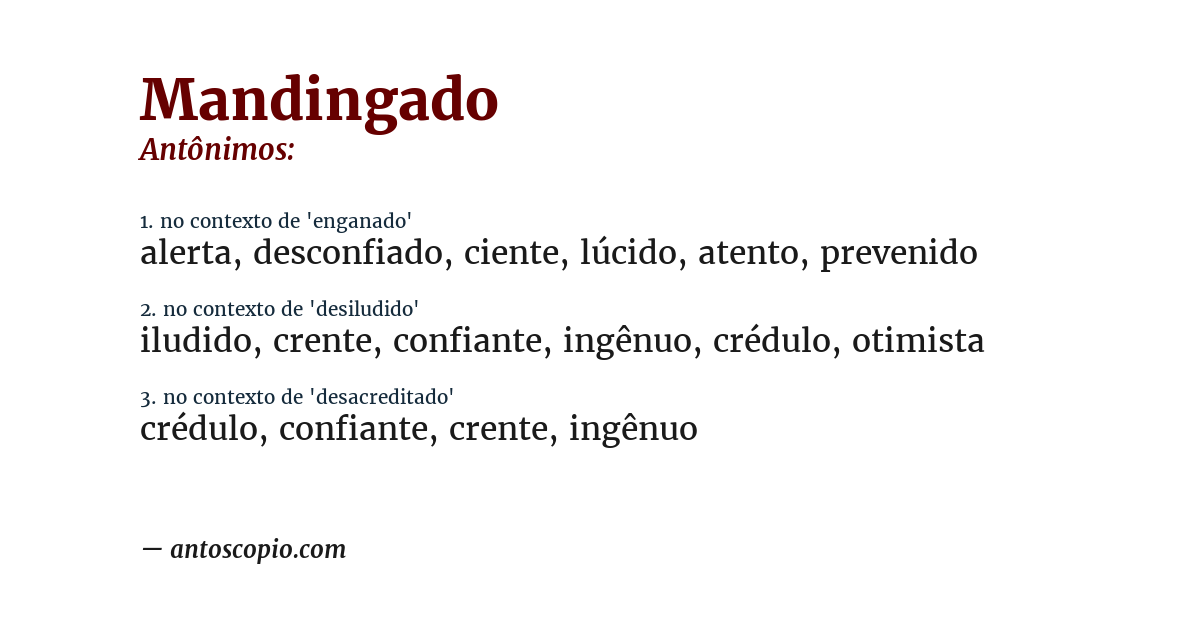 Antônimo de mandingado
