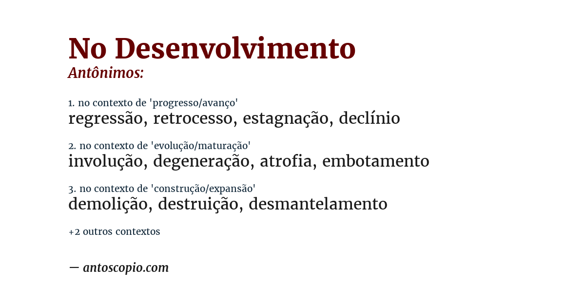 Antônimo de no desenvolvimento