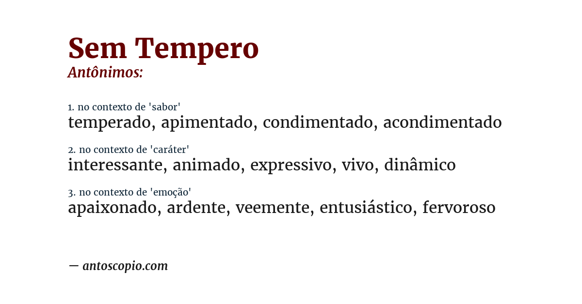 Antônimo de sem tempero