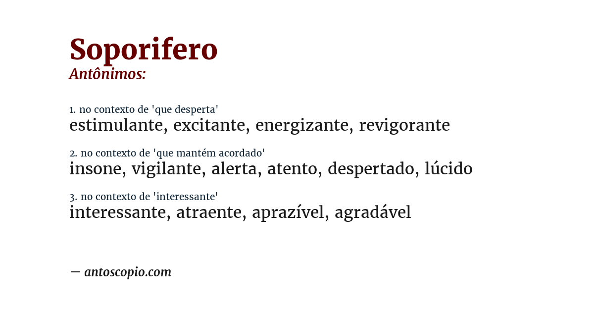 Antônimo de soporifero