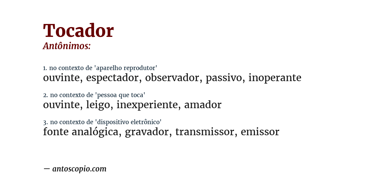 Antônimo de tocador