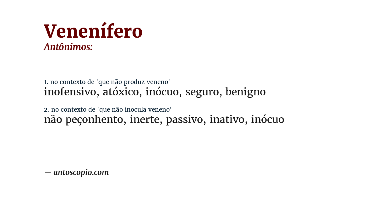 Antônimo de venenífero