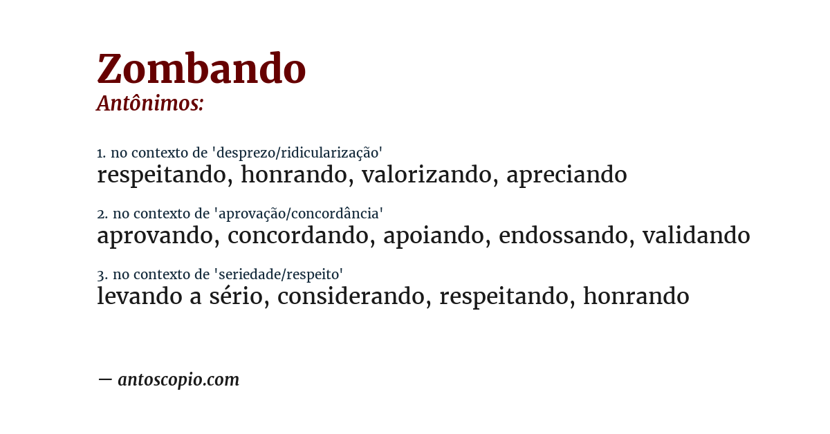 Antônimo de zombando
