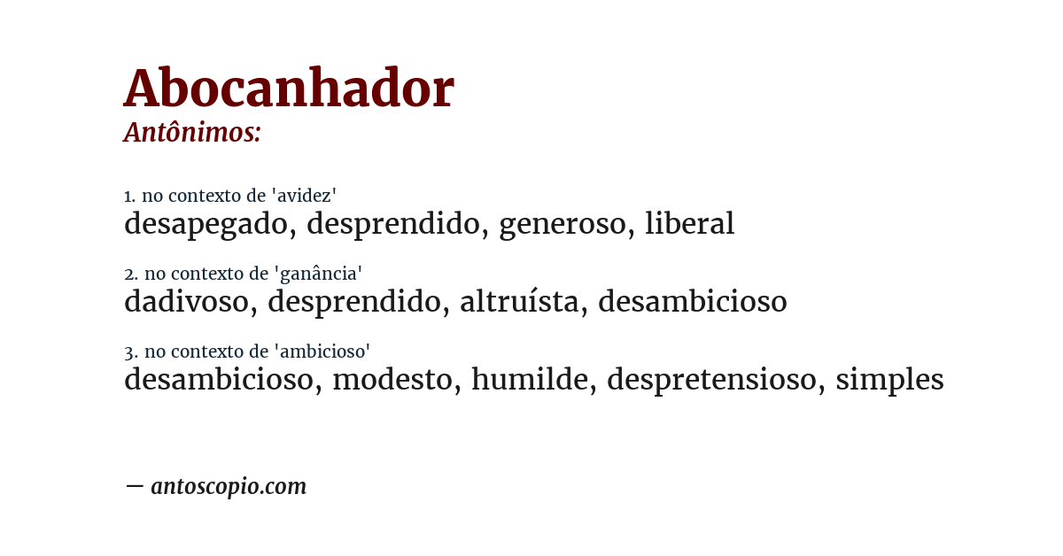 Antônimo de abocanhador