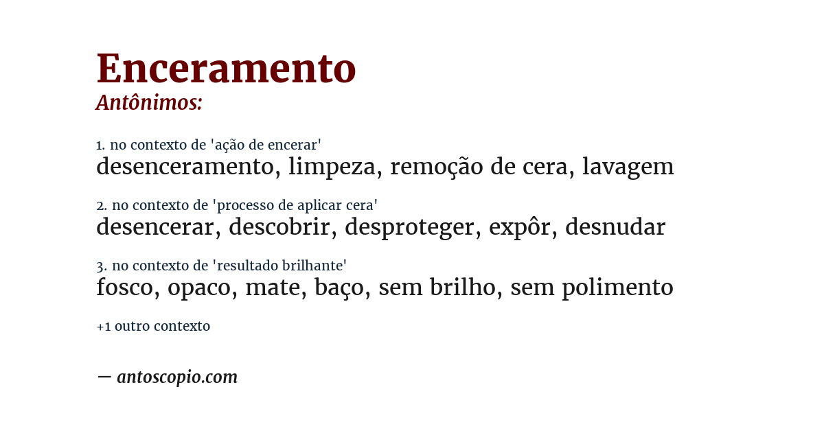 Antônimo de enceramento