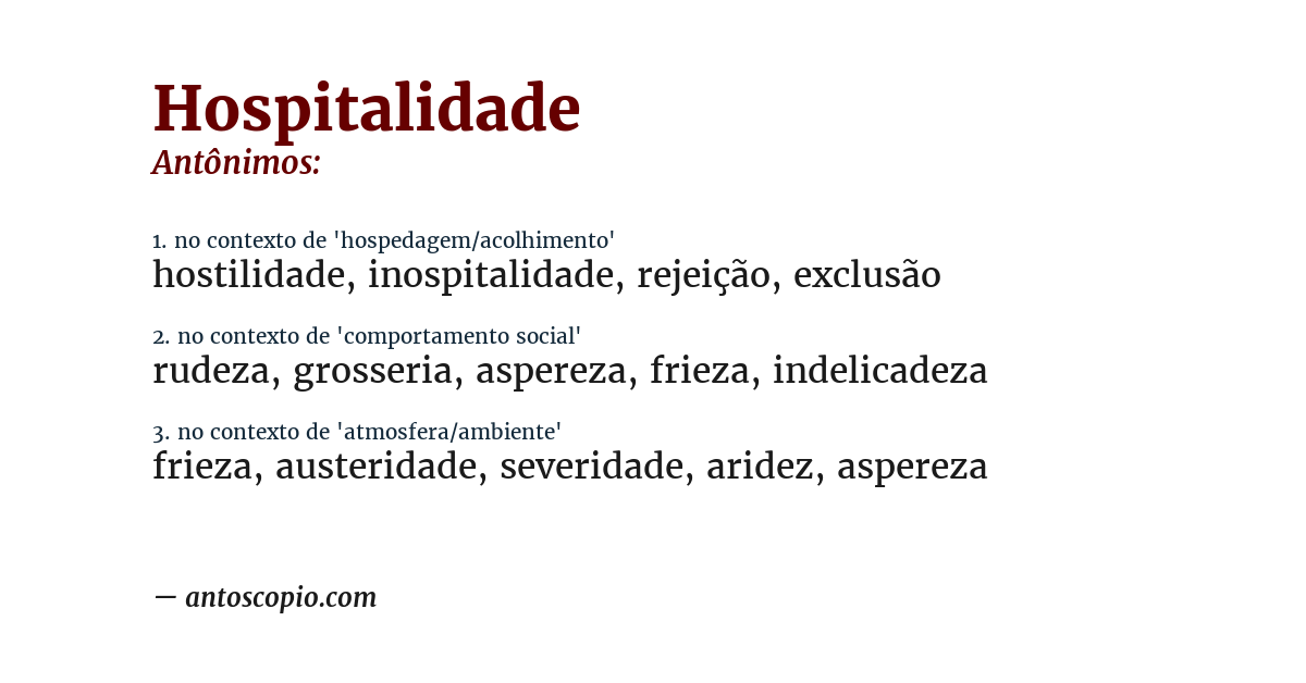 Antônimo de hospitalidade