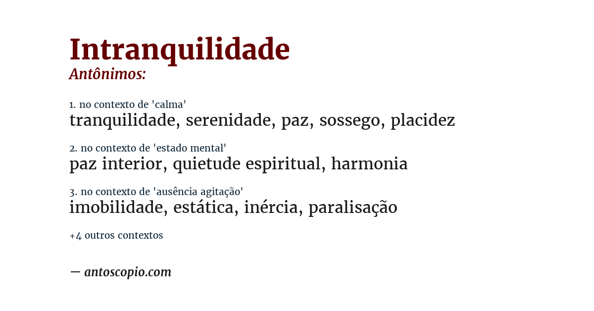 Antônimo de intranquilidade